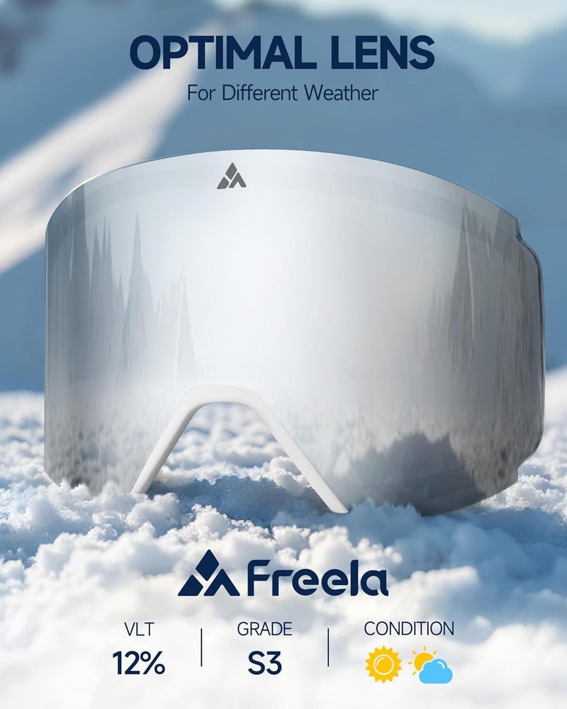 Freela Ski Goggles- Frameless, Magnetic OTG Snow Goggles Interchangeable Lens UV400 Protection Anti-Fog for Adult Men Women - Image 5